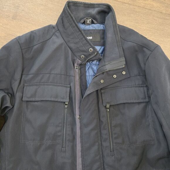 Hugo Boss Jacket Mens 42R Black with Blue Quilted Lining Designer - Picture 3 of 9